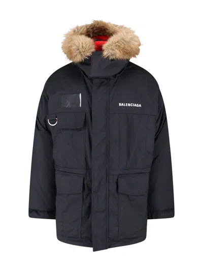 Balenciaga Logo Reversible Down Jacket In Black