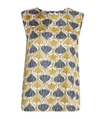 Max Mara Silk Reversible V-neck Top In Blue