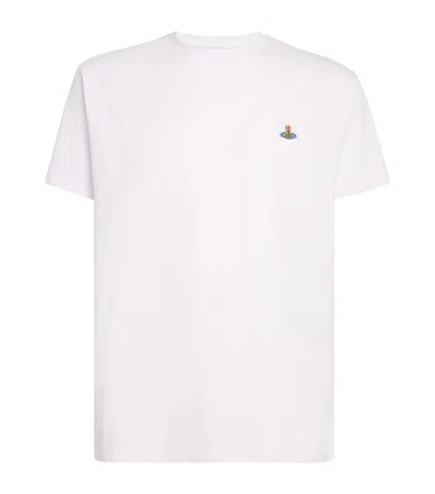 Vivienne Westwood White Crewneck T-shirt With Multicolor Orb Embroidery In Cotton In White