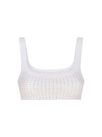 Attico White Cotton Hotfix Crystal Bralette Top