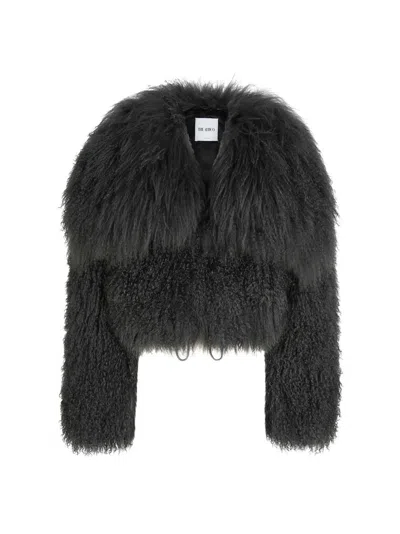 Attico Fur Bomber Jacket In Gray