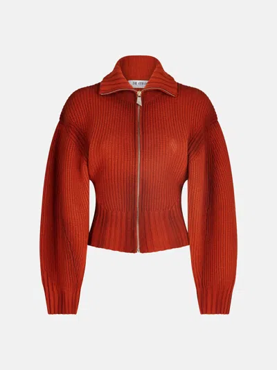 Attico Orange Sprayed Ribbed Wool Cashmere Cardigan In Red