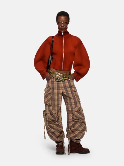 Attico Orange Sprayed Ribbed Wool Cashmere Cardigan In Red