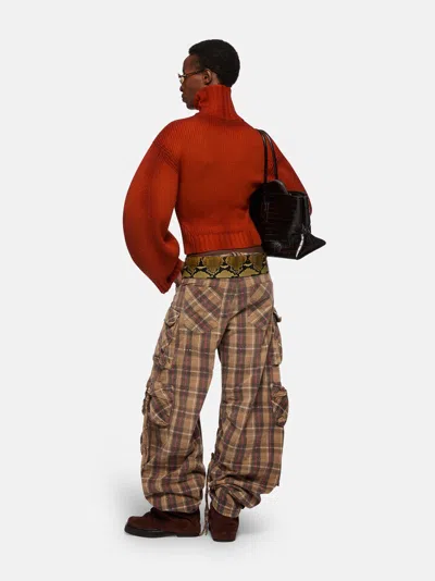 Attico Orange Sprayed Ribbed Wool Cashmere Cardigan In Red