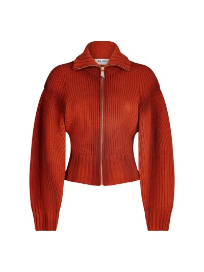 Attico Orange Sprayed Ribbed Wool Cashmere Cardigan In Red