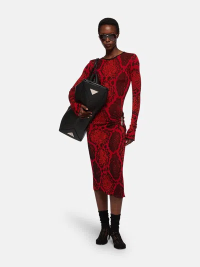 Attico Python Printed Viscose Blend Midi Dress In Red