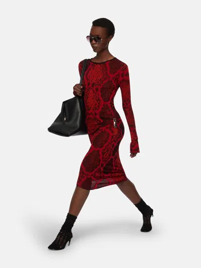 Attico Python Printed Viscose Blend Midi Dress In Red