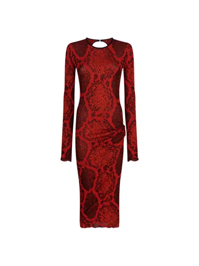 Attico Python Printed Viscose Blend Midi Dress In Red