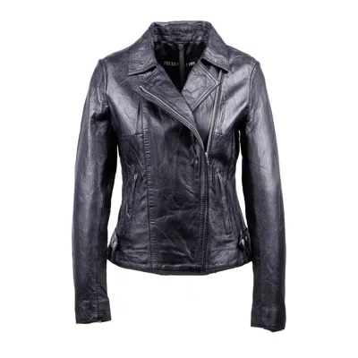 Freaky Nation Women's Black Crinkled Leather Biker Jacket In Gray