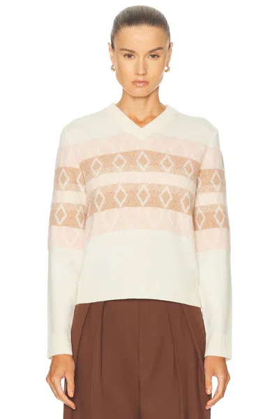 Moncler Rhombus Pattern Wool V-neck Sweater In White