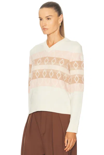 Moncler Rhombus Pattern Wool V-neck Sweater In White