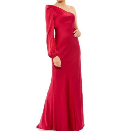 Mac Duggal Long Formal One Shoulder Dress In Ruby In Red
