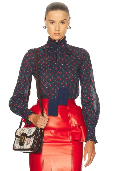 Valentino Cherryfic Bow-detail Cotton Muslin Shirt In Brown