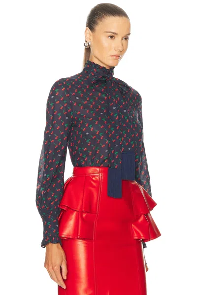 Valentino Cherryfic Bow-detail Cotton Muslin Shirt In Brown