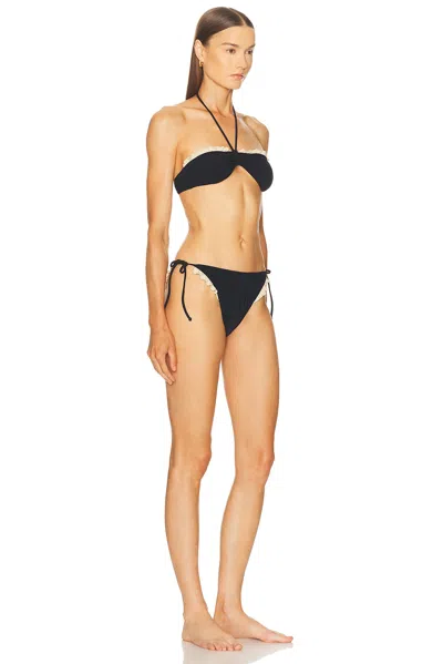 Valentino Ruffled Two-tone Halterneck Bikini In Black