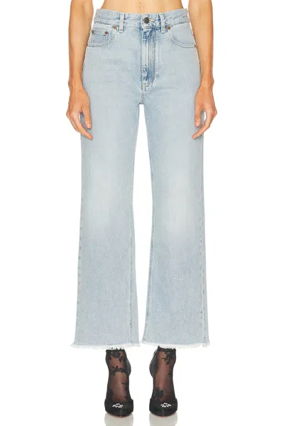 Valentino Womens Denim Blu Lav Chiaro Frayed-hem Straight-leg Denim Jeans In Blue