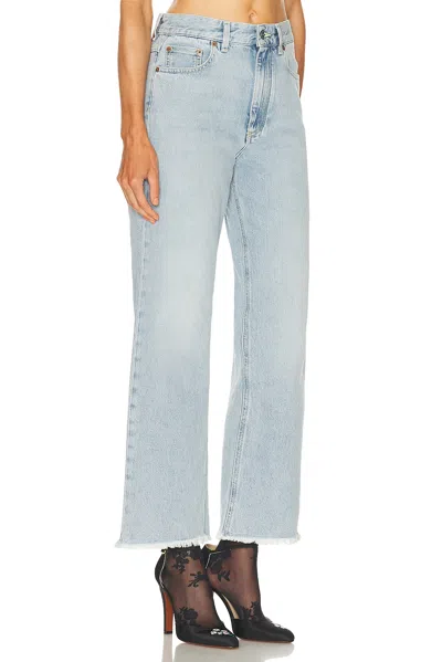 Valentino Womens Denim Blu Lav Chiaro Frayed-hem Straight-leg Denim Jeans In Blue