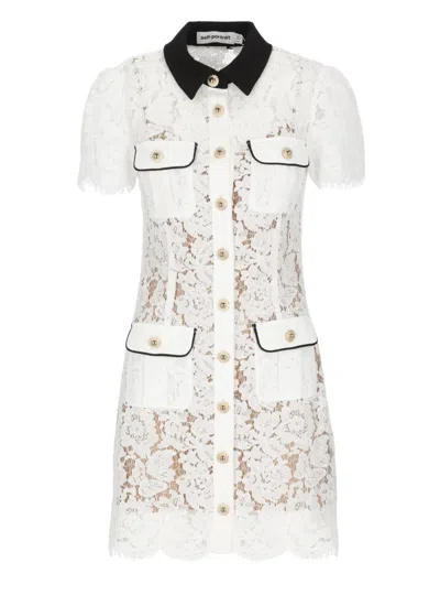 Self-portrait Short Dress With Floral Lace Embroidery Self Portrait In White