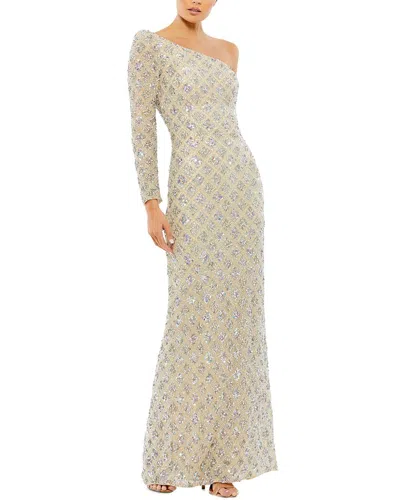 Mac Duggal Embellished One Shoulder Asymmetrical Gown In Gold