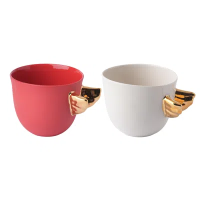 Maji Atelier Red / Neutrals / Gold Volans Winged Porcelain Cup Set Of Two – Red  & Transparent In Multi