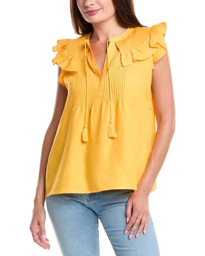 T Tahari Flutter Sleeve Blouse In Yellow