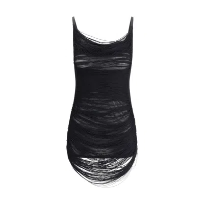 Attico Asymmetric Hem Mini Dress With Charleston Effect In Black