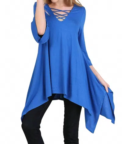 Umgee Crossed Bell Sleeve Asymmetrical Tunic In Cobalt In Blue