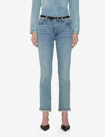 Frame The Borrowed High Rise Ankle Slim Leg Jeans In Ricochet In Blue