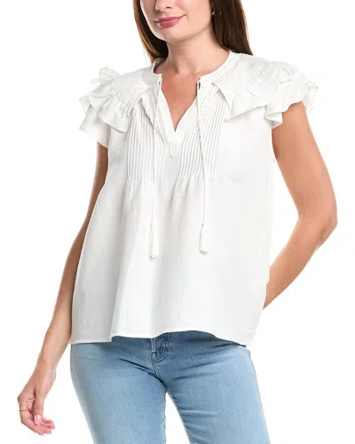 T Tahari Flutter Sleeve Blouse In White