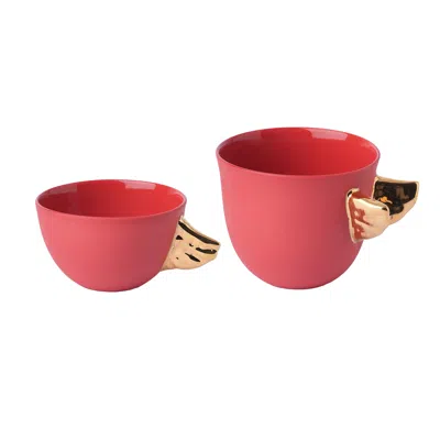 Maji Atelier Red / Gold Volans Winged Porcelain Cup Duo – Red, Small & Medium In Multi