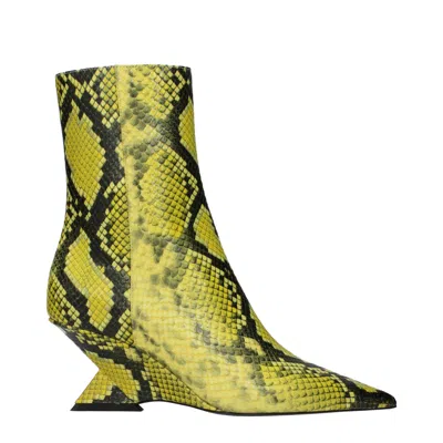 Attico Fluo Yellow Python Leather Cheope Ankle Boots In Green