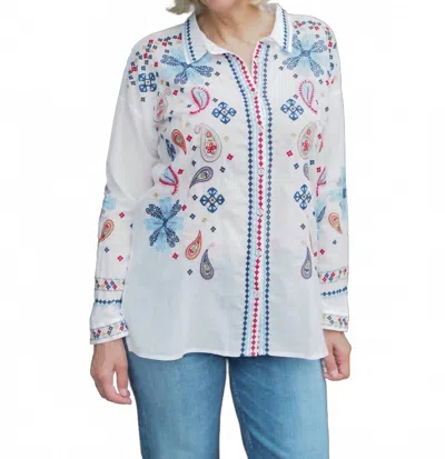 Johnny Was Slim Audrey Embroidered Top In White