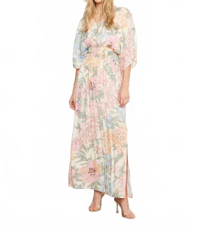 Charlie B Dolman Short Sleeves Maxi Dress With Side Slits In Dahlia In Multi