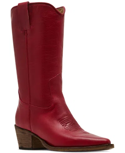 Steve Madden Albany Western Leather Cowboy Boot In Red Leather, Women's At Urban Outfitters In Red