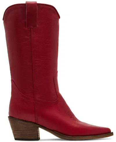 Steve Madden Albany Western Leather Cowboy Boot In Red Leather, Women's At Urban Outfitters In Red
