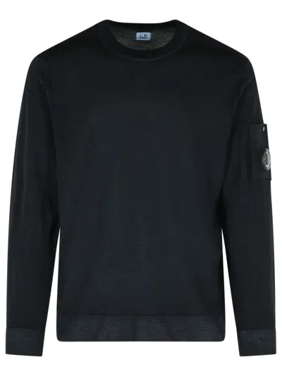 C.p. Company Minimalist Black Long-sleeve Crewneck Sweatshirt With Zippered Pocket In Blue