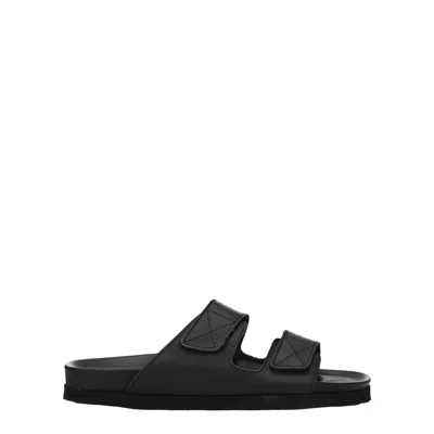 Palm Angels Leather Slides With Logo In Black