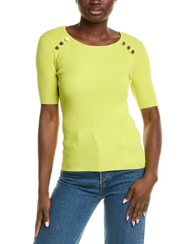 Elie Tahari The Gemma Button Shoulder Rib Sweater In Green