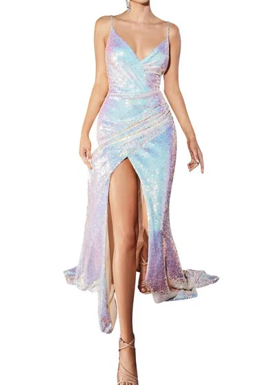 Cinderella Divine Fitted Sequin Gown With Embellished Straps In Opal Blush In Multi