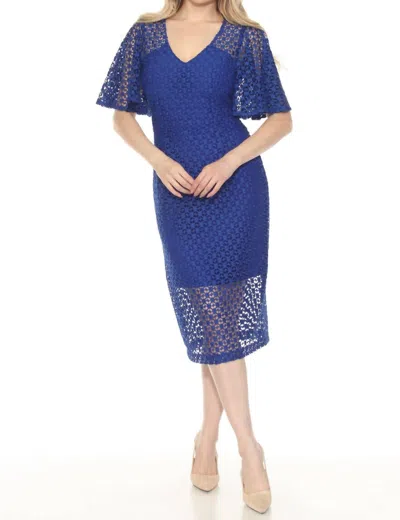 Joseph Ribkoff Guipure Lace Flutter Sleeve Midi Sheath Dress In Royal Sapphire In Blue