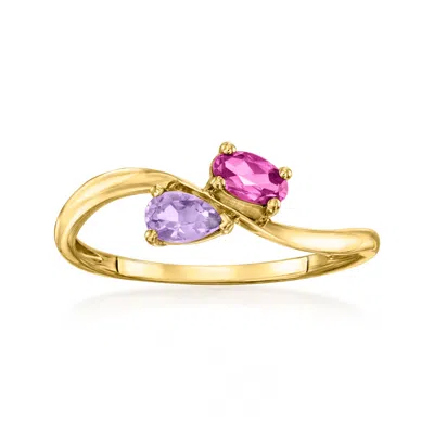 Rs Pure By Ross-simons Rhodolite Garnet And . Amethyst Bypass Ring In 14kt Yellow Gold In Purple