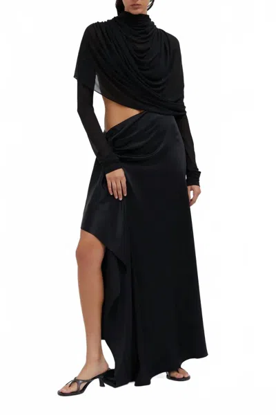 Christopher Esber Cusco Silk Elongated Drape Skirt In Black In Black