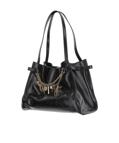 Chloé Logo Charms Patent Leather Hobo Bag In Black