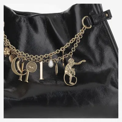 Chloé Logo Charms Patent Leather Hobo Bag In Black