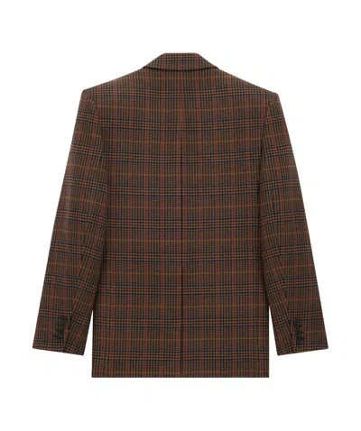 Saint Laurent Wool Check Single-breasted Jacket With Notched Collar In Brown