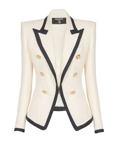 Balmain One Button Fitted Natte Jacket Clothing In White