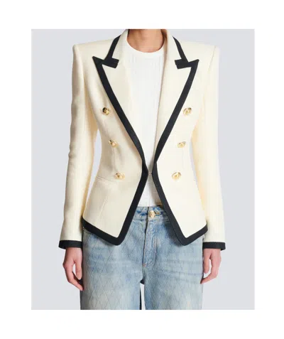 Balmain One Button Fitted Natte Jacket Clothing In White