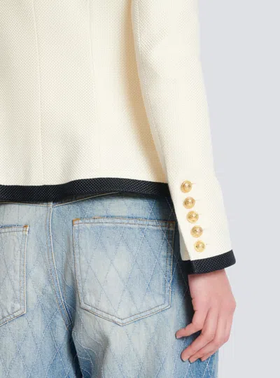 Balmain One Button Fitted Natte Jacket Clothing In White
