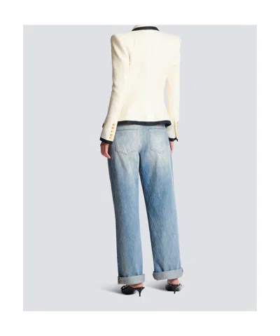 Balmain One Button Fitted Natte Jacket Clothing In White