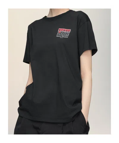 Maison Margiela Blingo Short-sleeved Black Cotton T-shirt. Graphic On The Front, Fou In Black